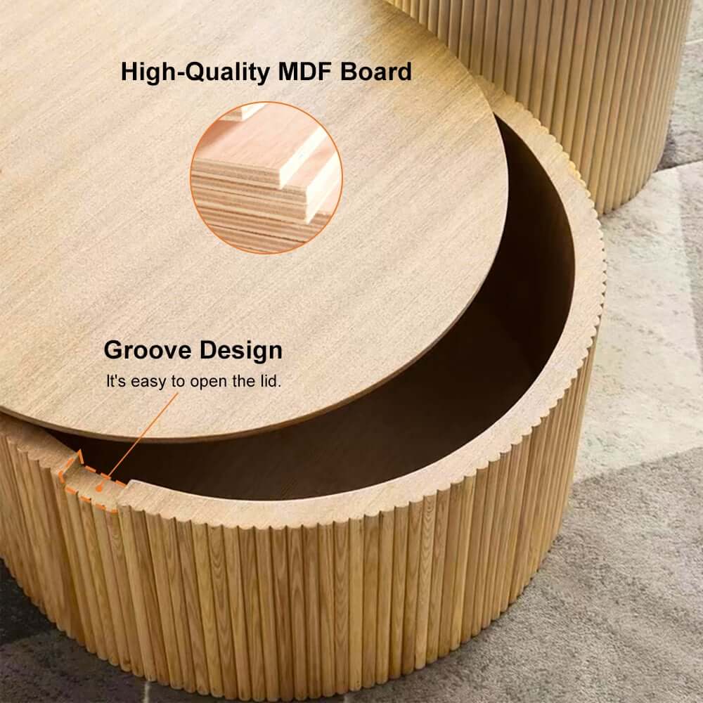 Japandi Round Coffee Table Set - Engineered Wood & Ash