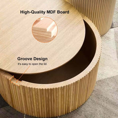 Japandi Round Coffee Table Set - Engineered Wood & Ash