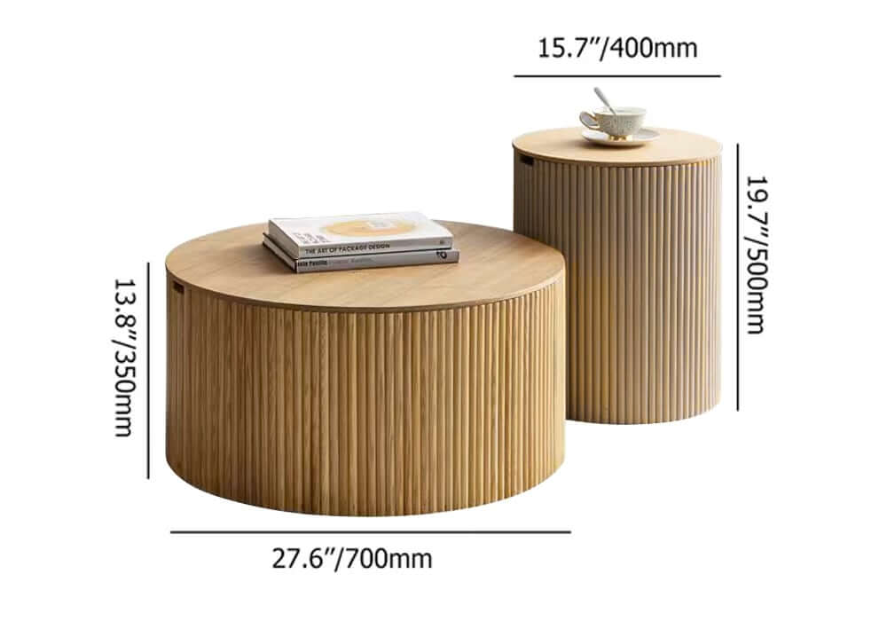 Japandi Round Coffee Table Set - Engineered Wood & Ash Dimensions