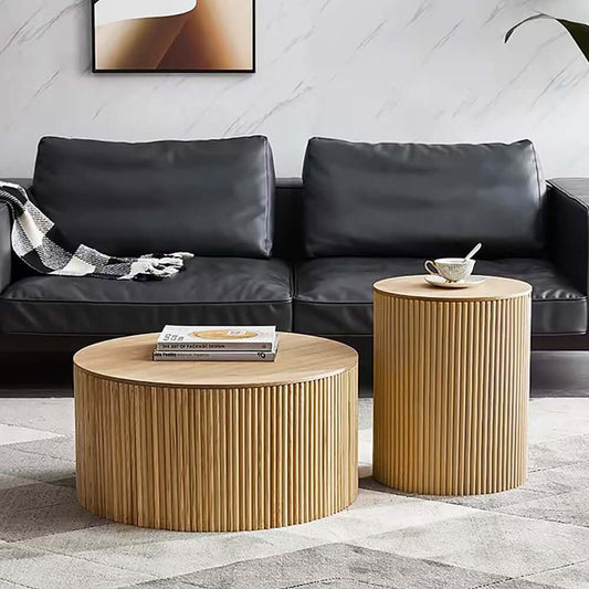 Japandi Round Coffee Table Set - Engineered Wood & Ash Main Product Image