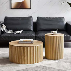 Japandi Round Coffee Table Set - Engineered Wood & Ash Main Product Image