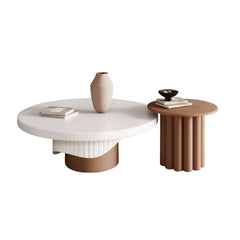 Japandi Round Coffee Table Set Of 2 - White & Walnut