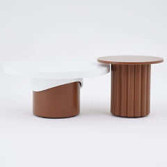 Japandi Round Coffee Table Set Of 2 - White & Walnut
