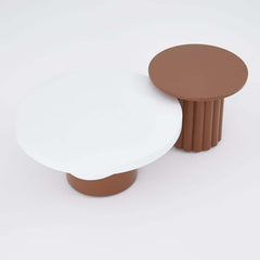 Japandi Round Coffee Table Set Of 2 - White & Walnut