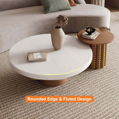 Japandi Round Coffee Table Set Of 2 - White & Walnut