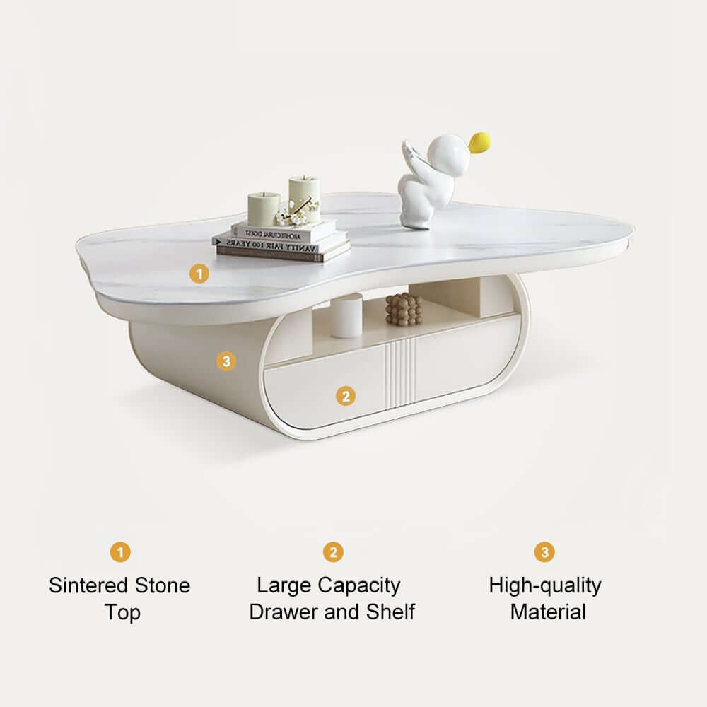 Japandi Sintered Stone Coffee Table With Drawer
