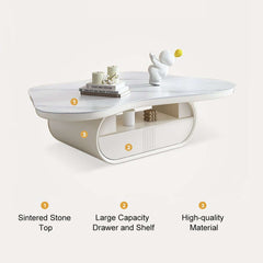 Japandi Sintered Stone Coffee Table With Drawer