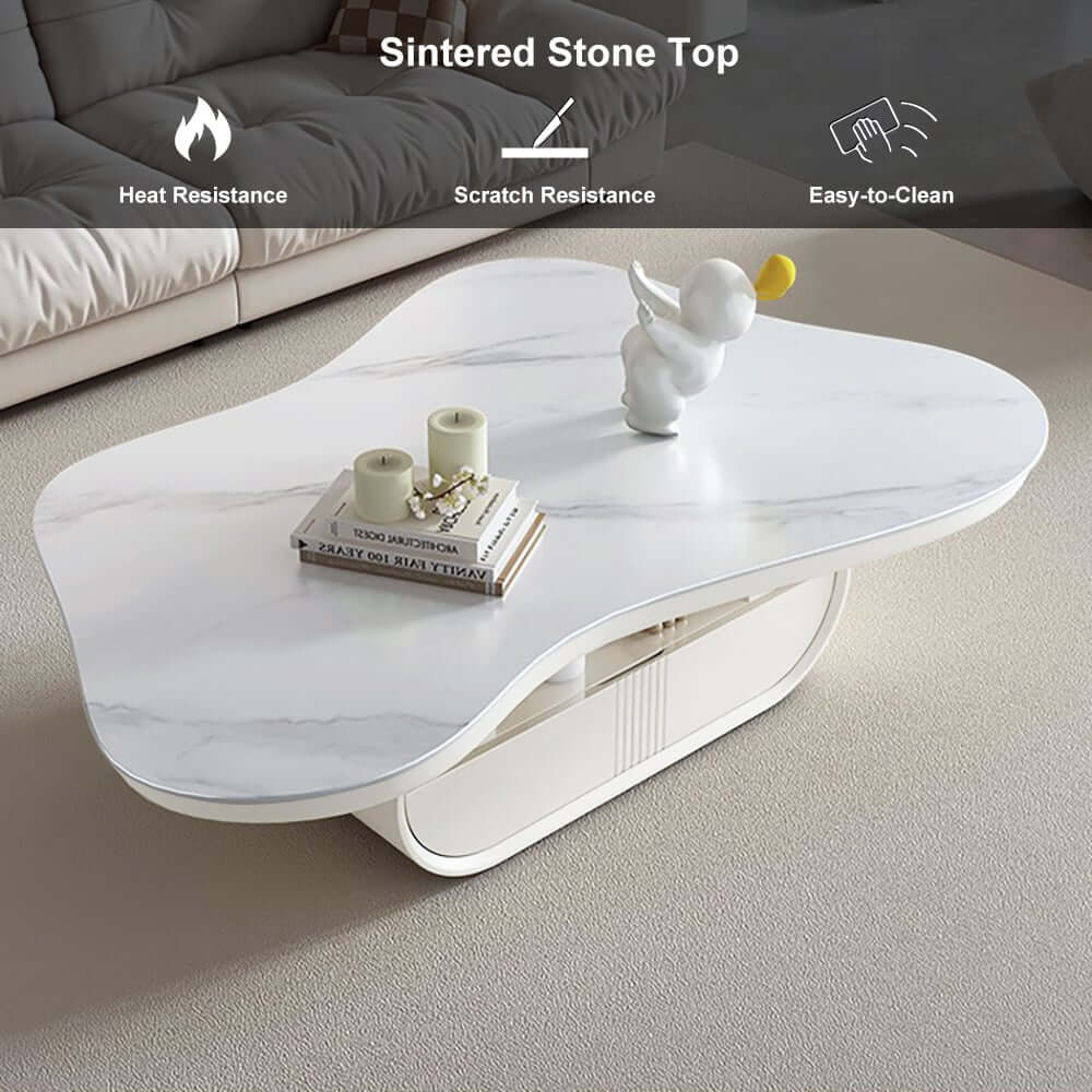 Japandi Sintered Stone Coffee Table With Drawer
