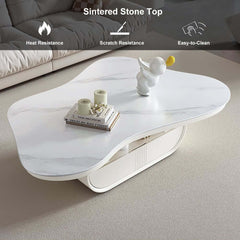 Japandi Sintered Stone Coffee Table With Drawer