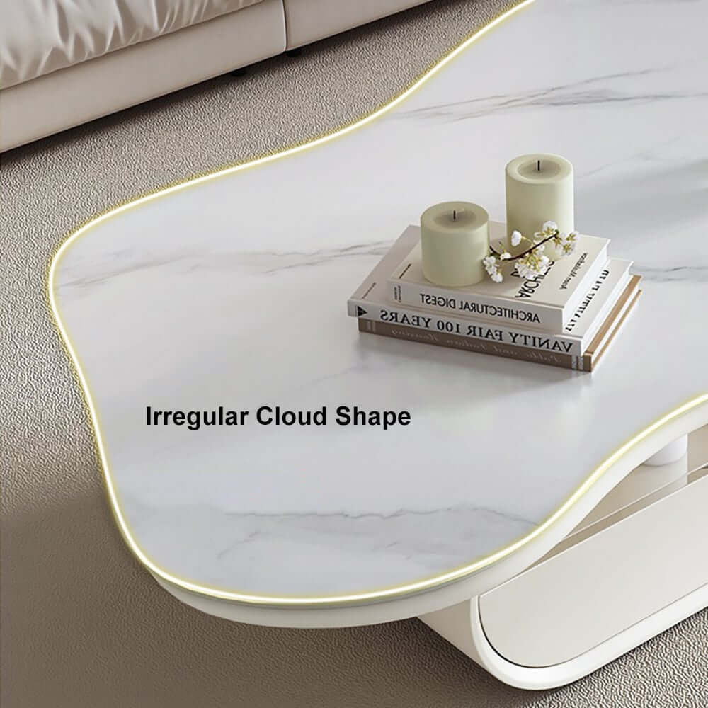 Japandi Sintered Stone Coffee Table With Drawer