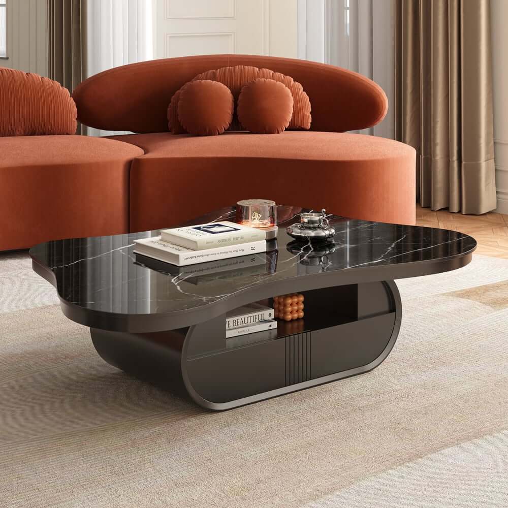 Japandi Sintered Stone Coffee Table With Drawer