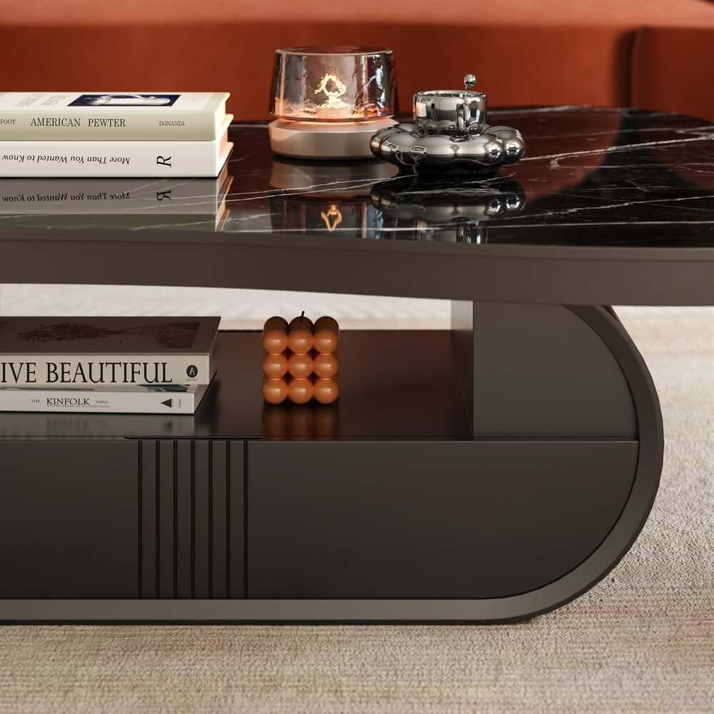 Japandi Sintered Stone Coffee Table With Drawer