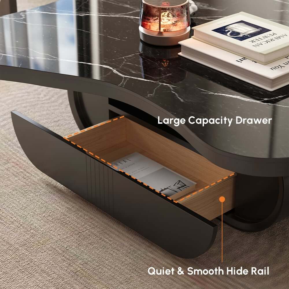 Japandi Sintered Stone Coffee Table With Drawer