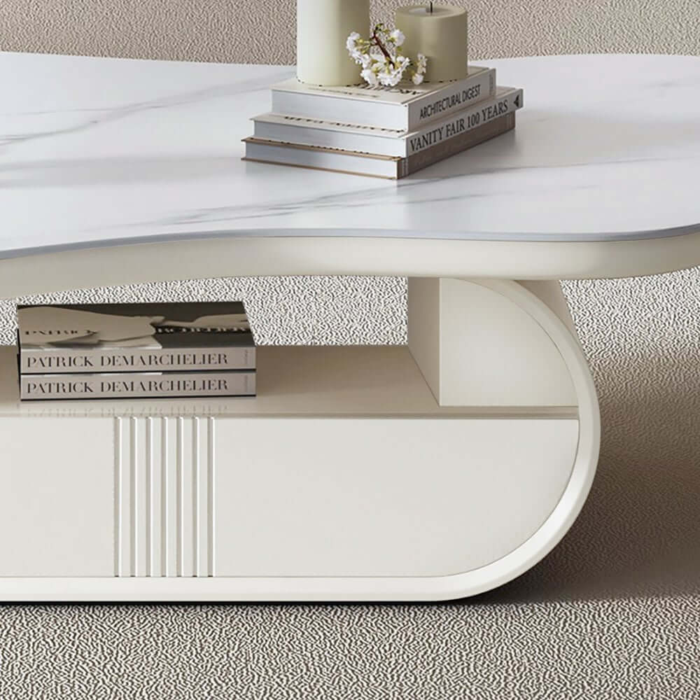 Japandi Sintered Stone Coffee Table With Drawer