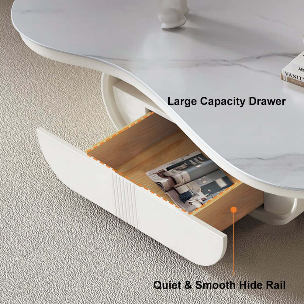Japandi Sintered Stone Coffee Table With Drawer