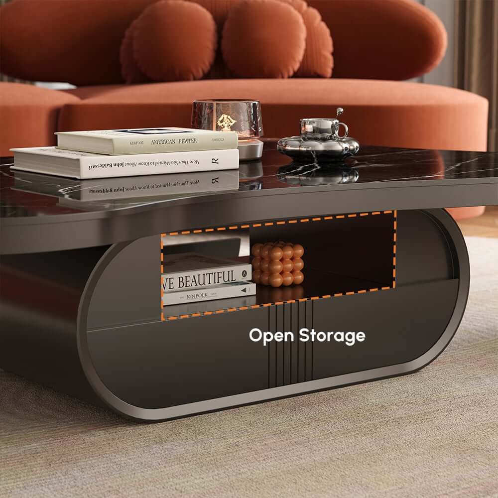 Japandi Sintered Stone Coffee Table With Drawer
