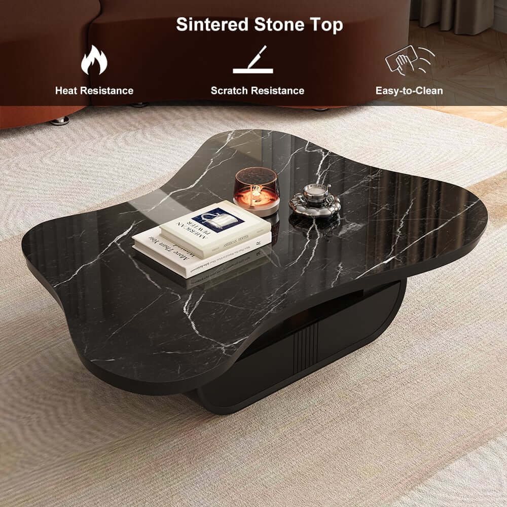 Japandi Sintered Stone Coffee Table With Drawer