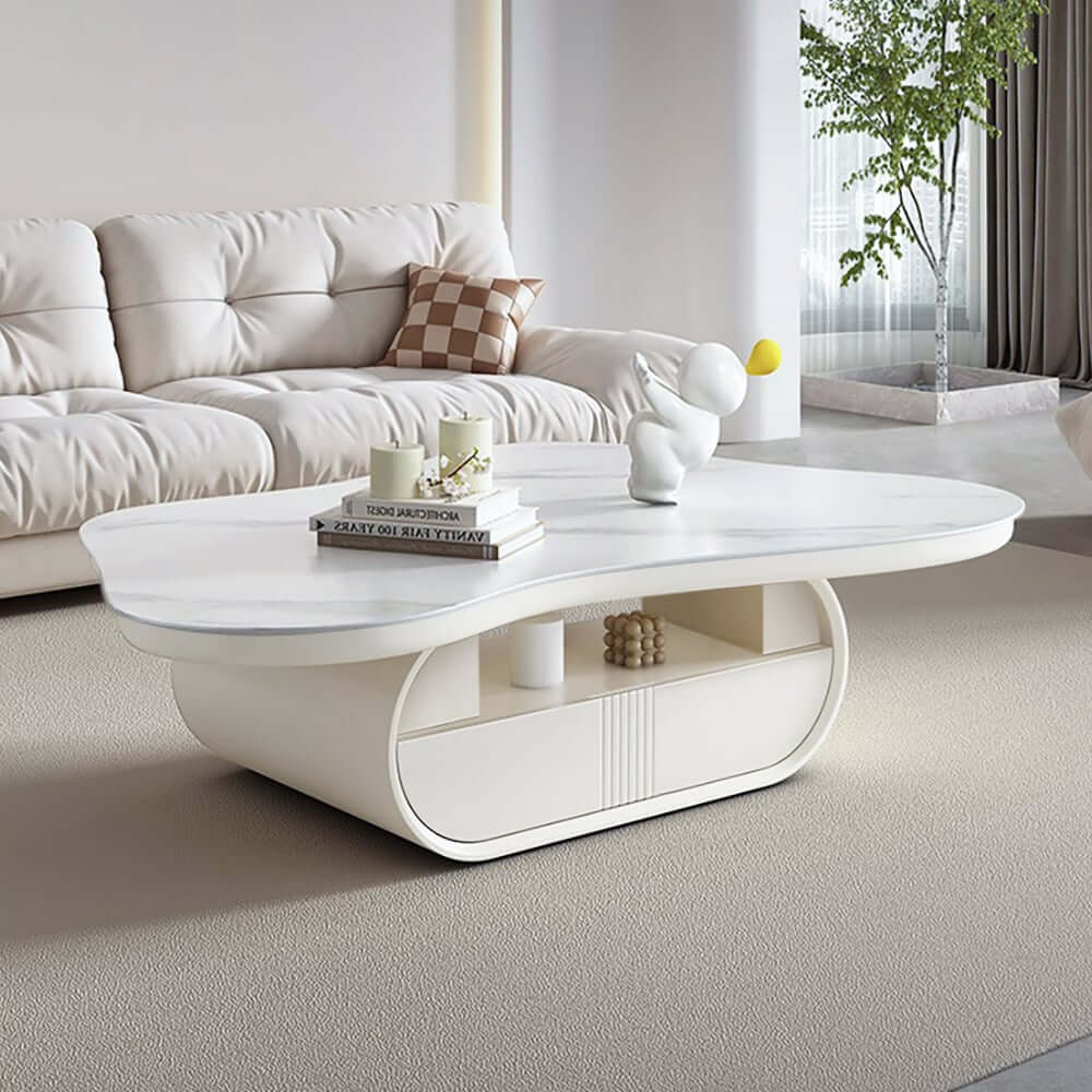 Japandi Sintered Stone Coffee Table With Drawer Main Product Image