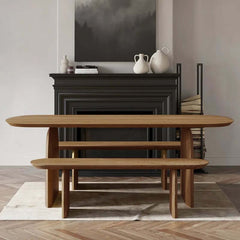 Japandi Solid Walnut Dining Bench with Oval Design