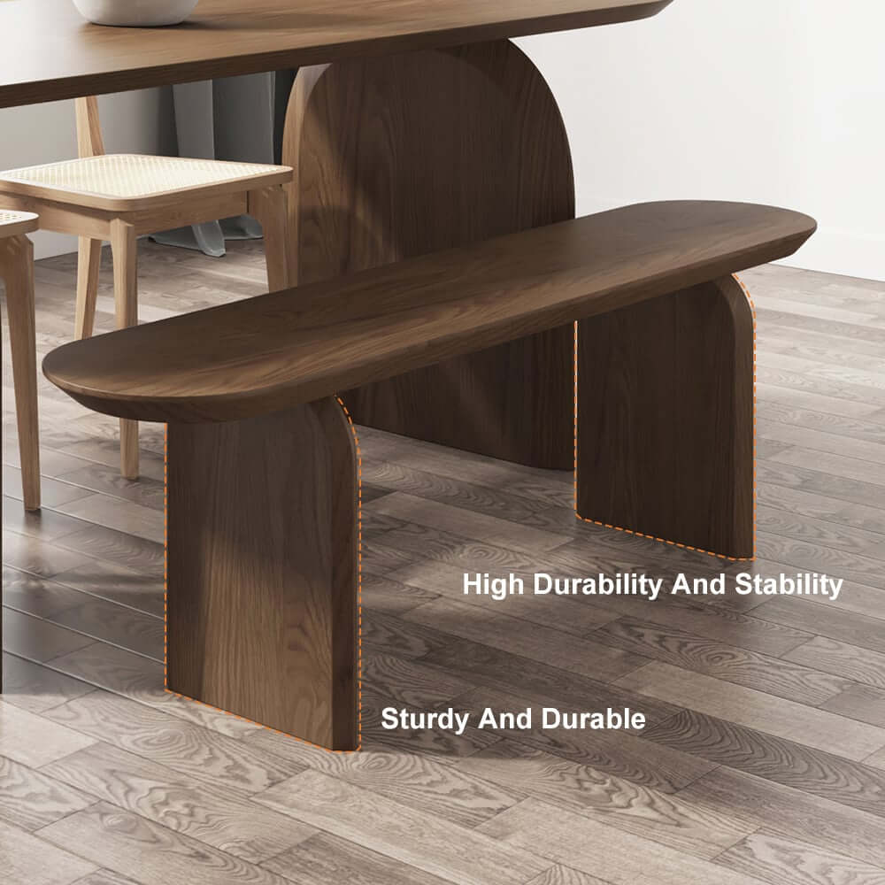 Japandi Solid Walnut Dining Bench with Oval Design