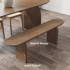 Japandi Solid Walnut Dining Bench with Oval Design