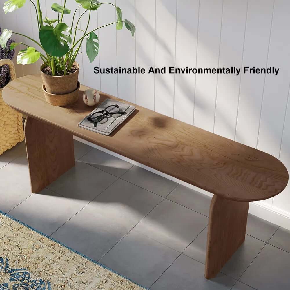 Japandi Solid Walnut Dining Bench with Oval Design