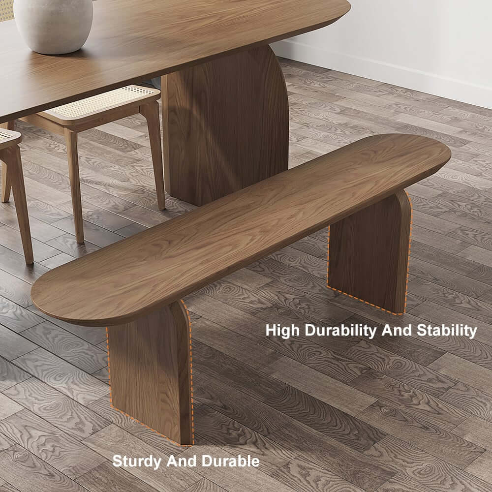 Japandi Solid Walnut Dining Bench with Oval Design