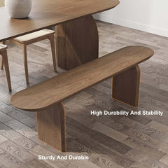 Japandi Solid Walnut Dining Bench with Oval Design