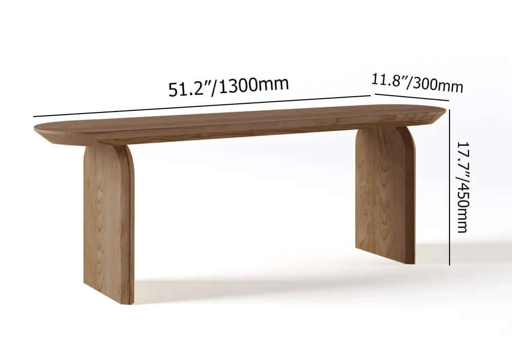 Japandi Solid Walnut Dining Bench with Oval Design Dimensions