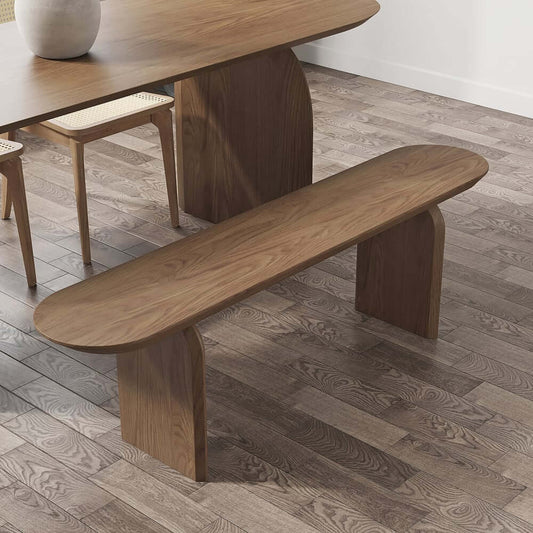 Japandi Solid Walnut Dining Bench with Oval Design Main Product Image