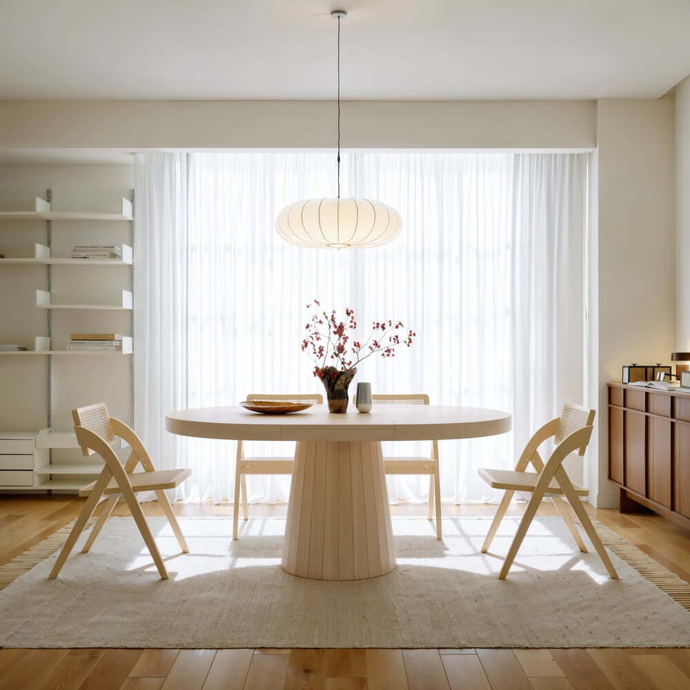 Japandi Style Extendable Oak Veneer Dining Table