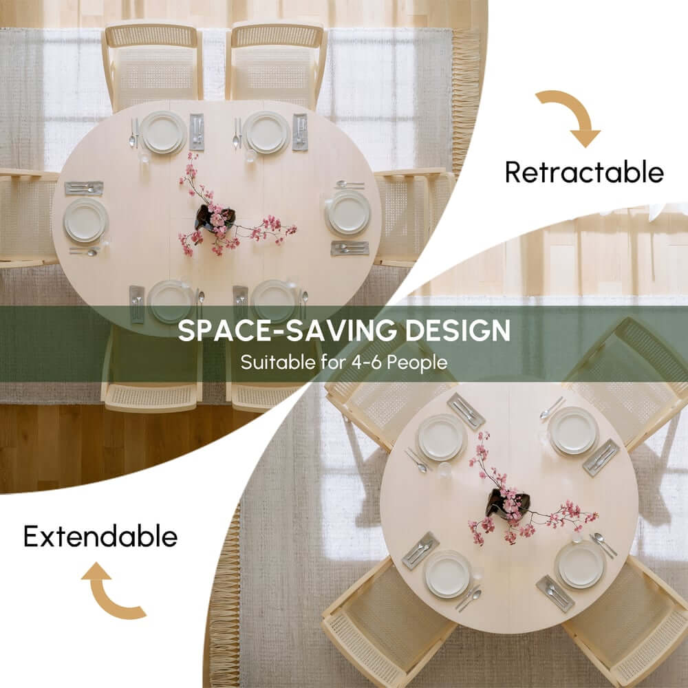 Japandi Style Extendable Oak Veneer Dining Table