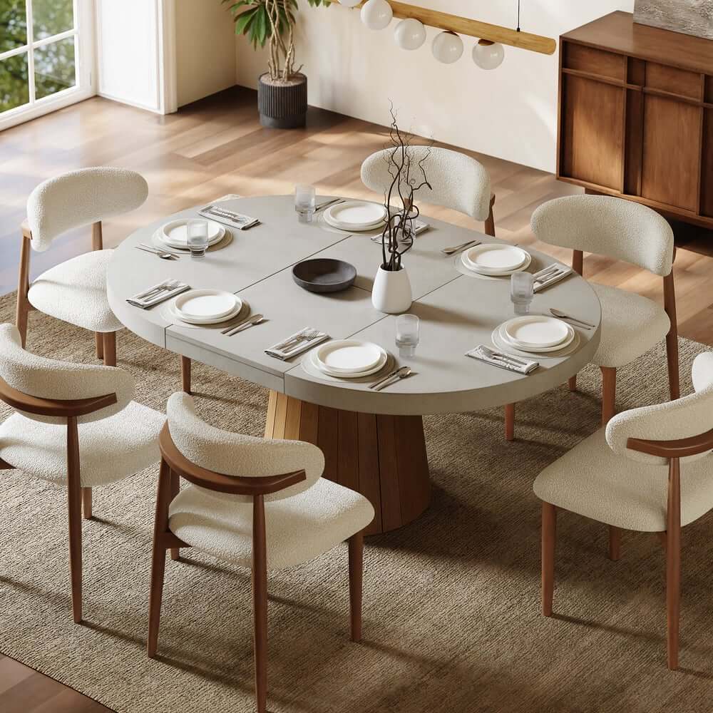 Japandi Style Extendable Oak Veneer Dining Table