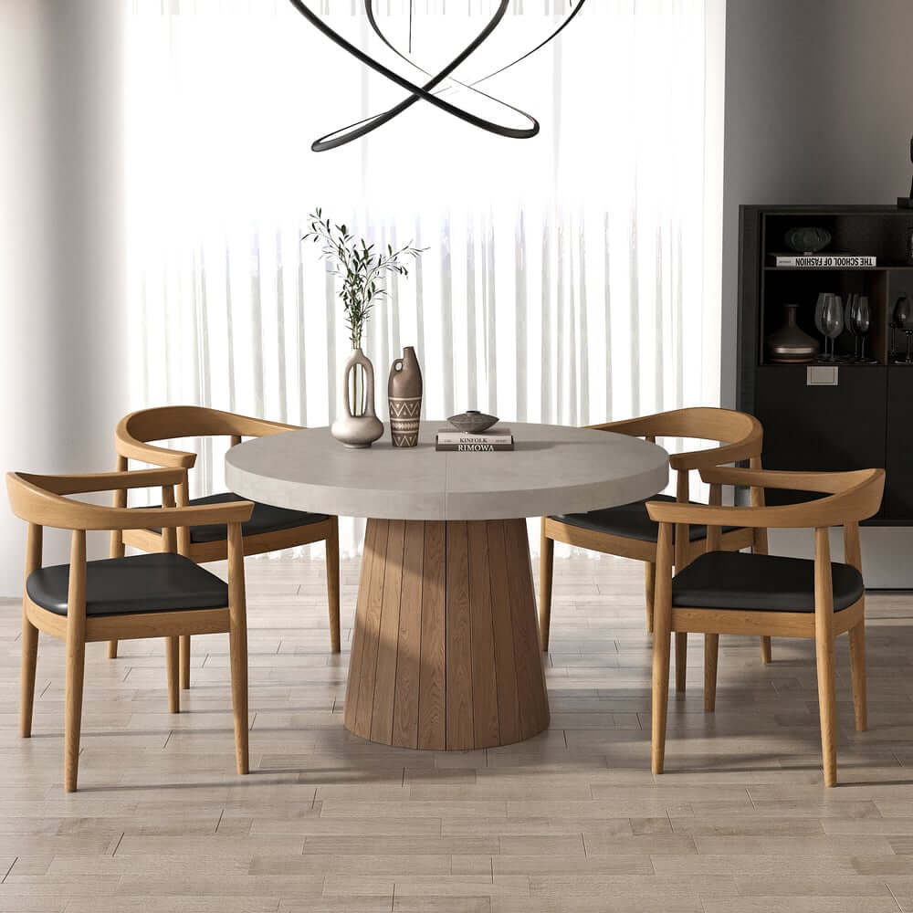 Japandi Style Extendable Oak Veneer Dining Table