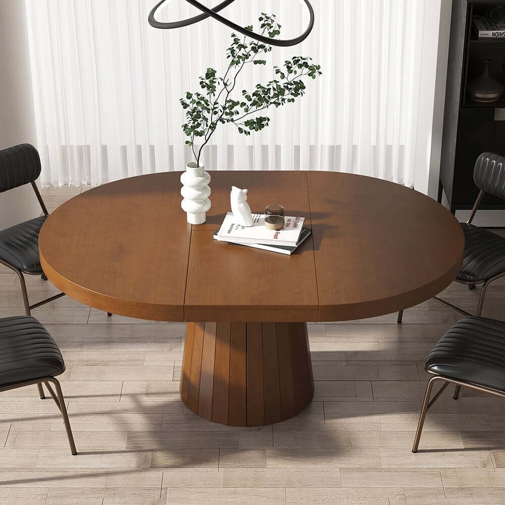 Japandi Style Extendable Oak Veneer Dining Table