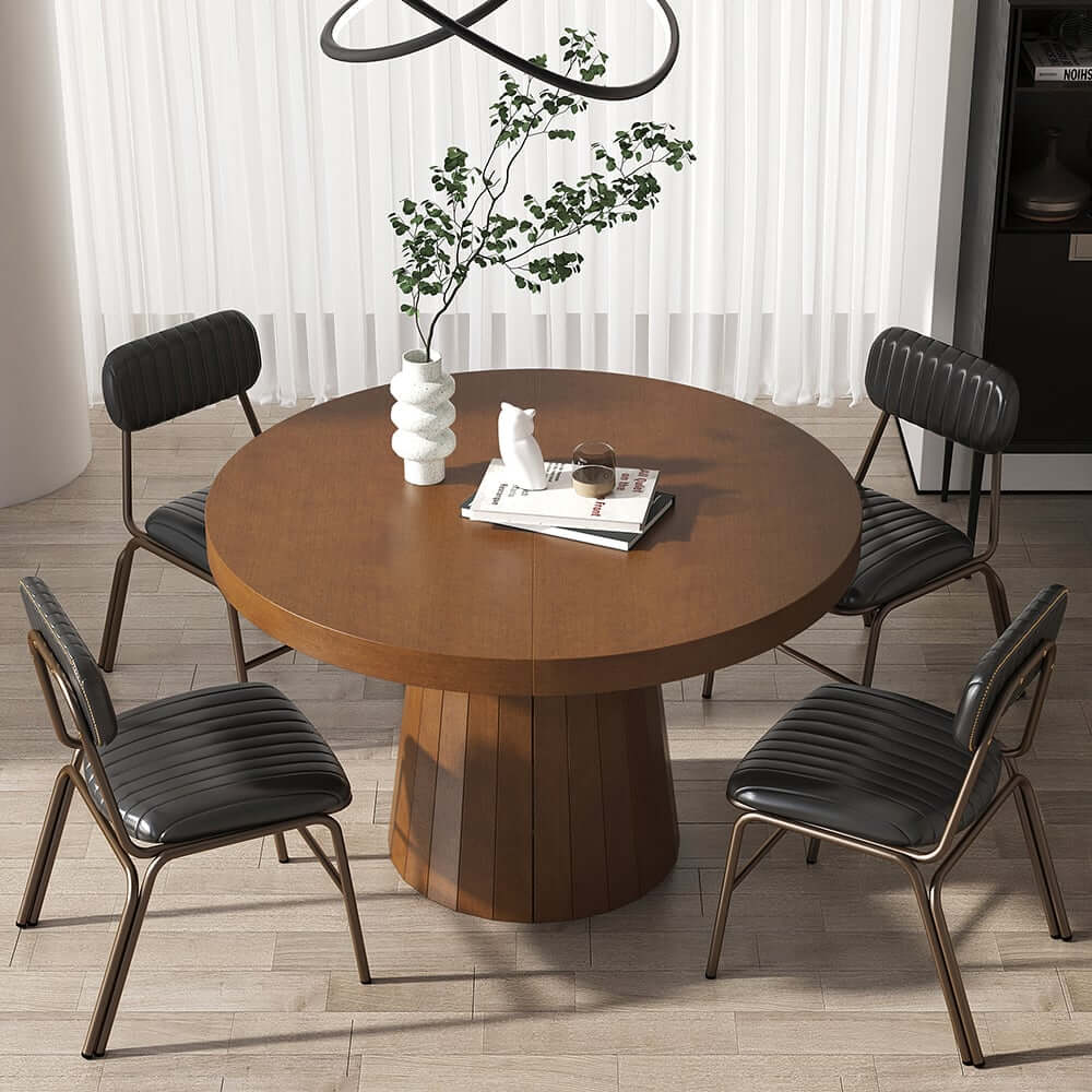 Japandi Style Extendable Oak Veneer Dining Table