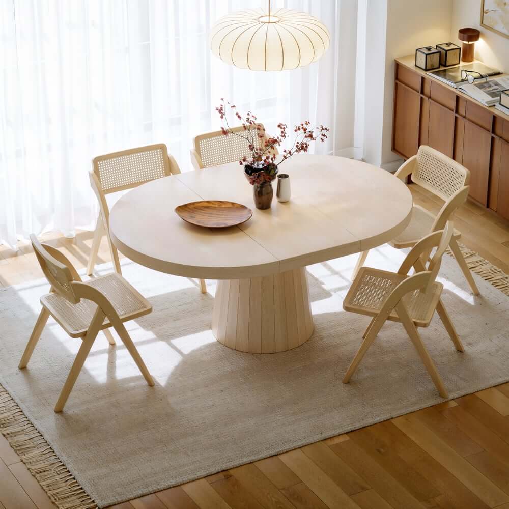 Japandi Style Extendable Oak Veneer Dining Table