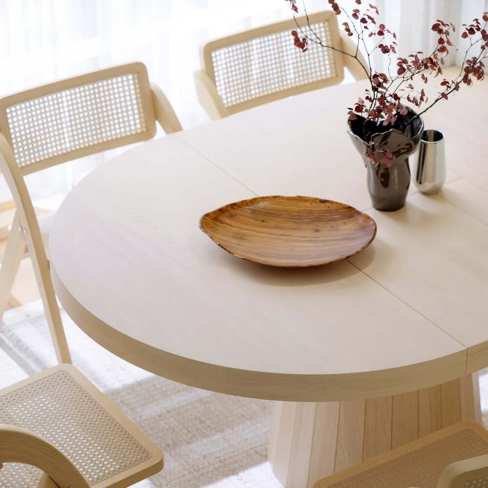 Japandi Style Extendable Oak Veneer Dining Table