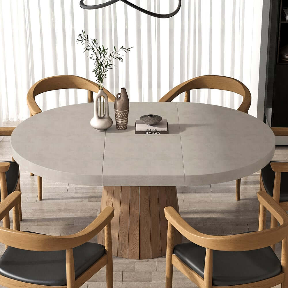 Japandi Style Extendable Oak Veneer Dining Table