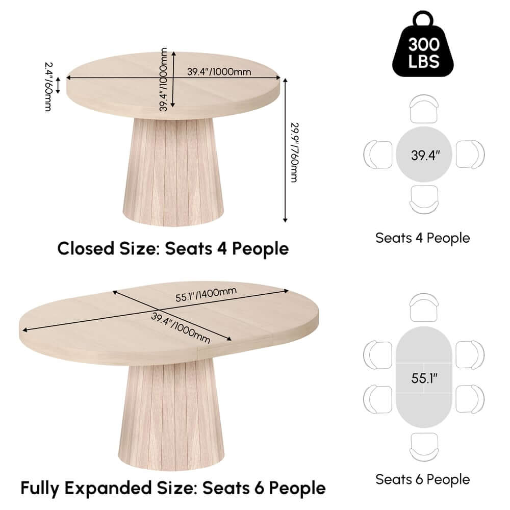 Japandi Style Extendable Oak Veneer Dining Table Dimensions