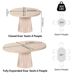 Japandi Style Extendable Oak Veneer Dining Table Dimensions