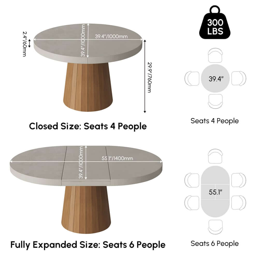 Japandi Style Extendable Oak Veneer Dining Table Dimensions