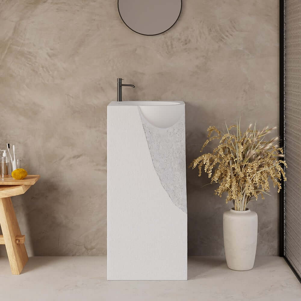 Japandi Style Stone Resin Freestanding Pedestal Sink