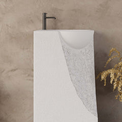 Japandi Style Stone Resin Freestanding Pedestal Sink