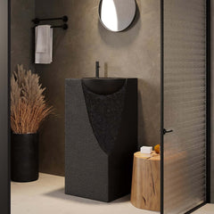 Japandi Style Stone Resin Freestanding Pedestal Sink