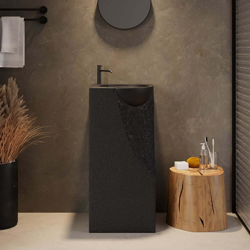 Japandi Style Stone Resin Freestanding Pedestal Sink