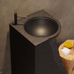 Japandi Style Stone Resin Freestanding Pedestal Sink