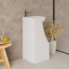 Japandi Style Stone Resin Freestanding Pedestal Sink