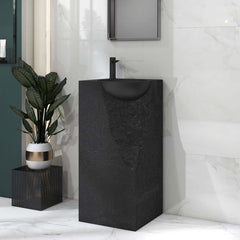 Japandi Style Stone Resin Freestanding Pedestal Sink