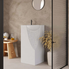 Japandi Style Stone Resin Freestanding Pedestal Sink